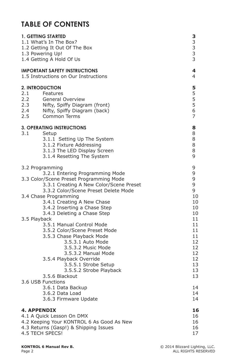 Blizzard Lighting Kontrol 6(Rev. A) User Manual | Page 2 / 20