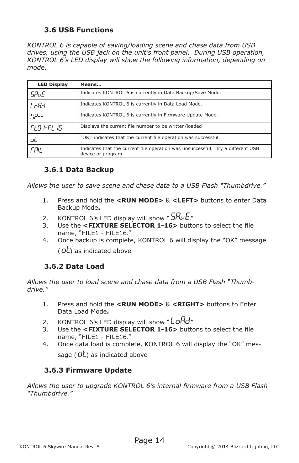 Save, Load, Page 14 | Blizzard Lighting Kontrol 6 Skywire(Rev. A) User Manual | Page 14 / 20