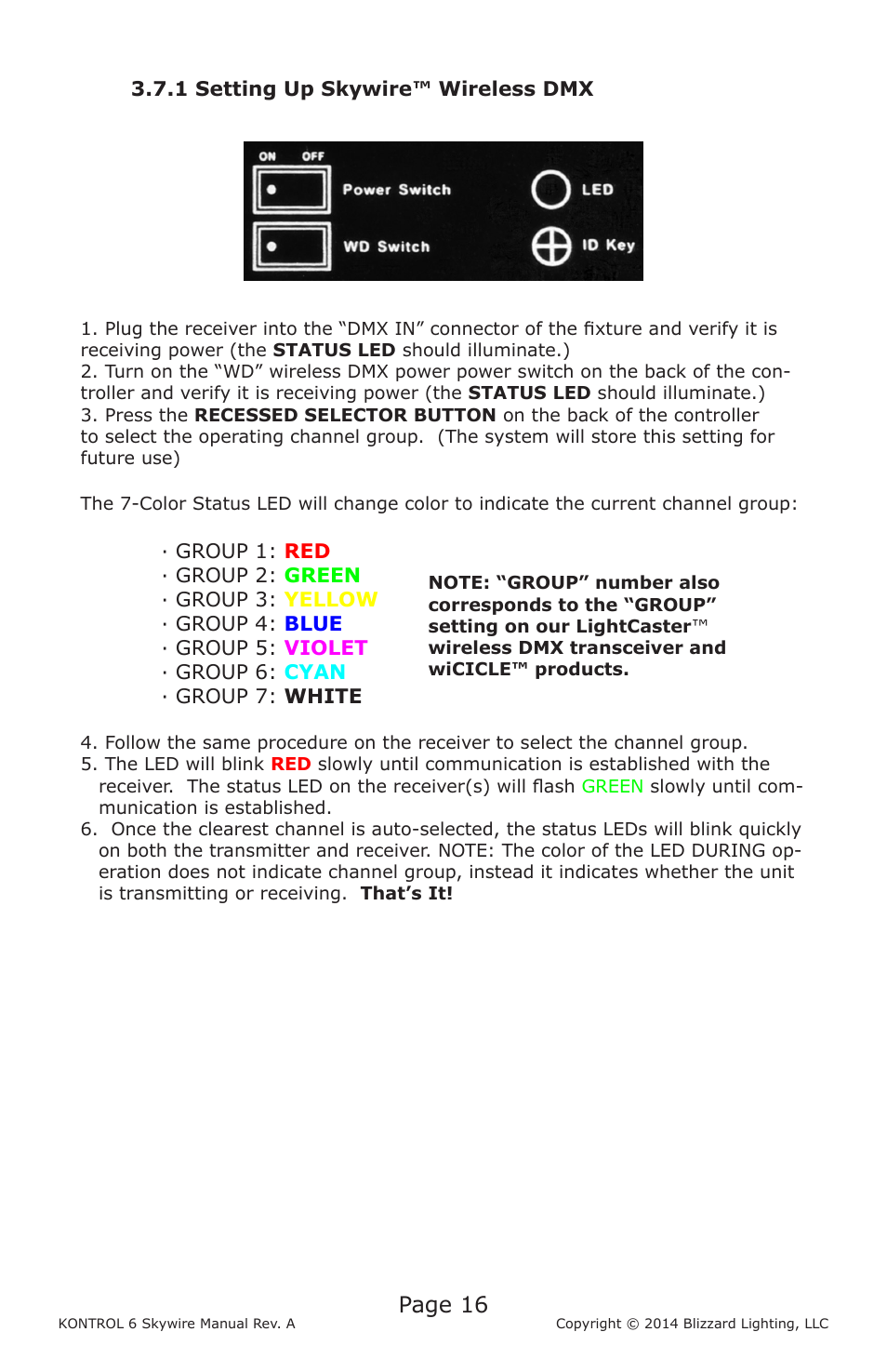 Page 16 | Blizzard Lighting Kontrol 6 Skywire(Rev. A) User Manual | Page 16 / 20