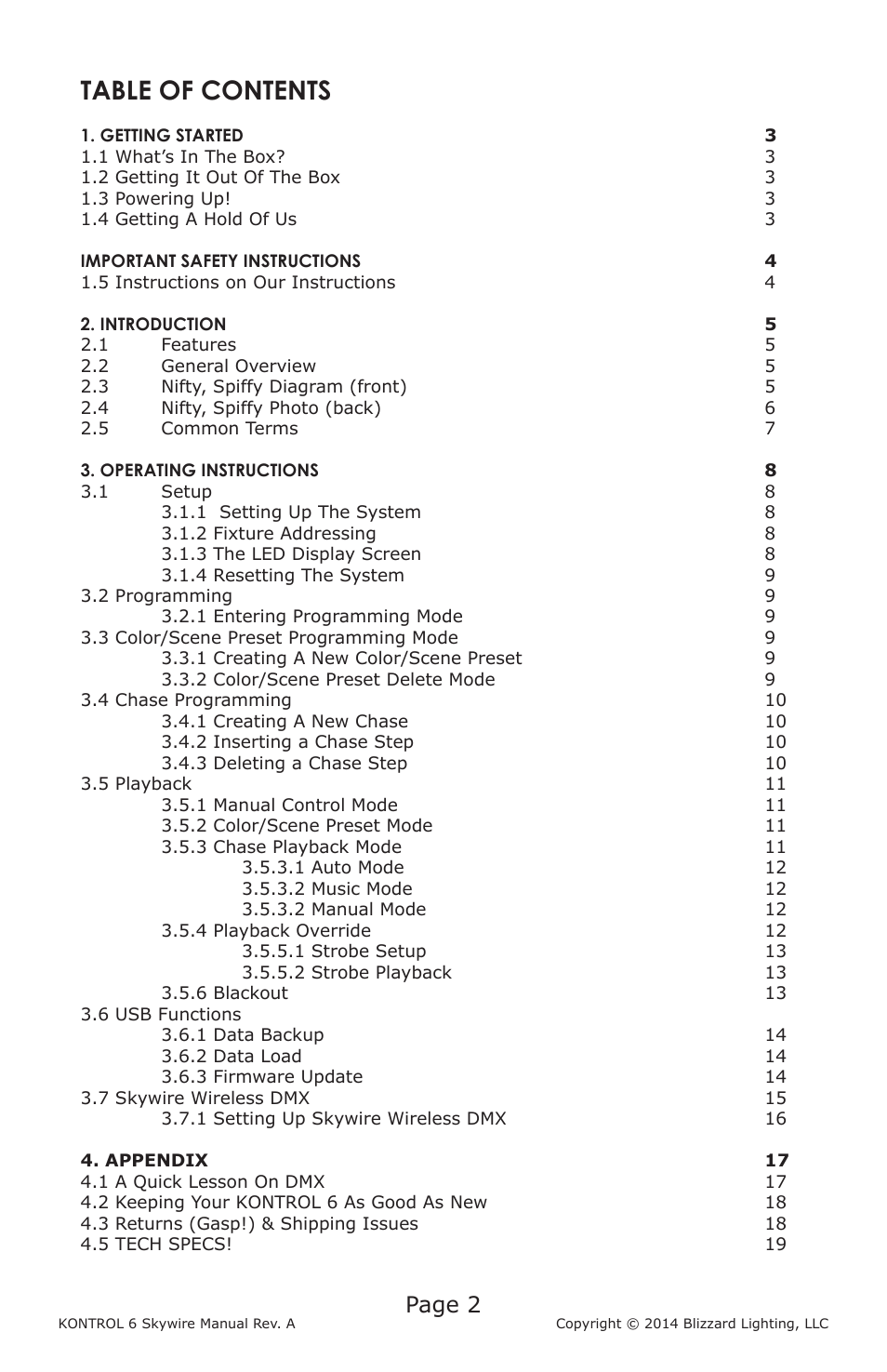 Blizzard Lighting Kontrol 6 Skywire(Rev. A) User Manual | Page 2 / 20