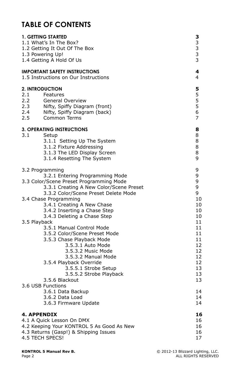 Blizzard Lighting Kontrol 5(Rev. B) User Manual | Page 2 / 20
