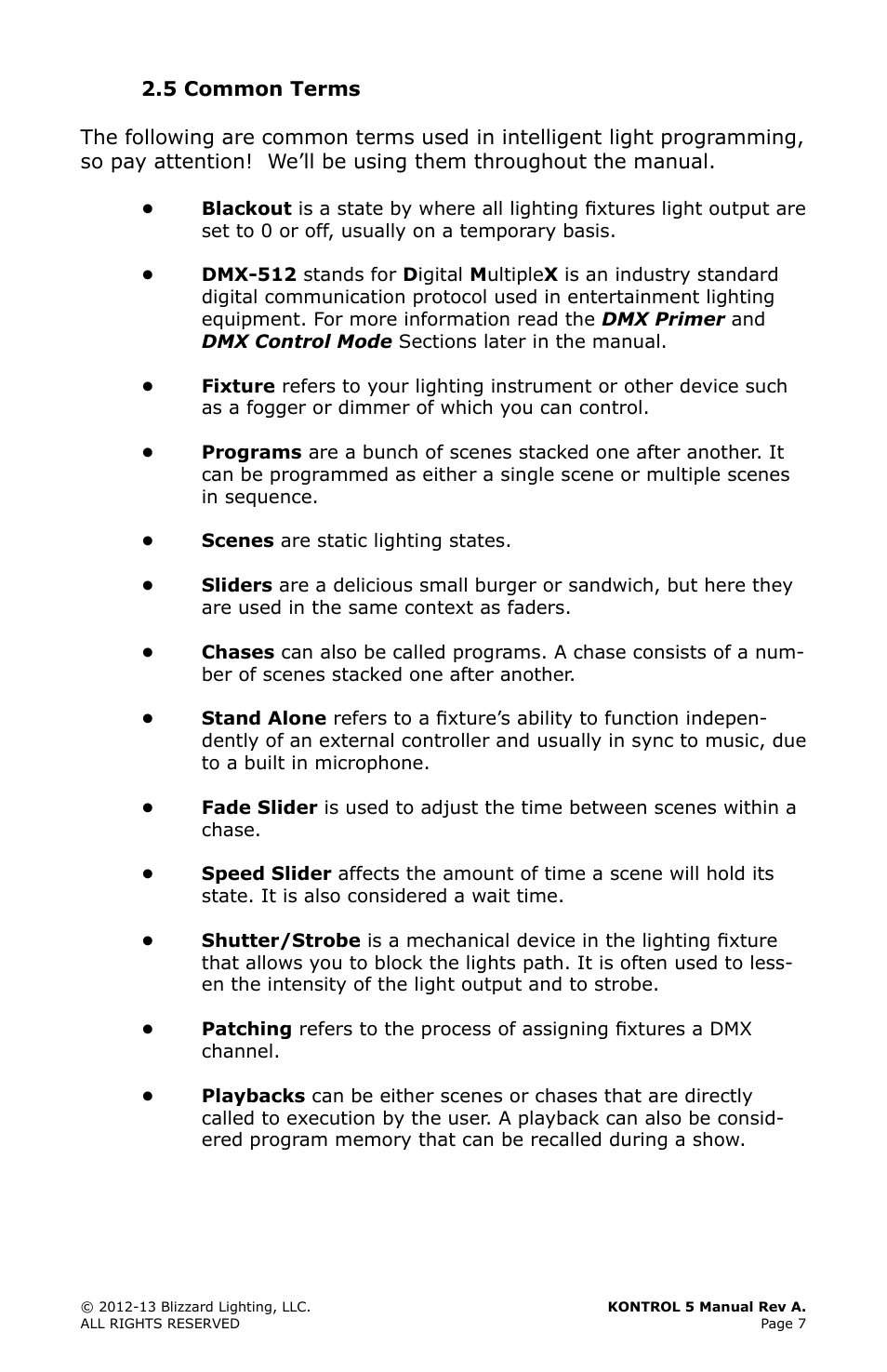 5 common terms, Common, Terms | Blizzard Lighting Kontrol 5(Rev. A) User Manual | Page 7 / 20