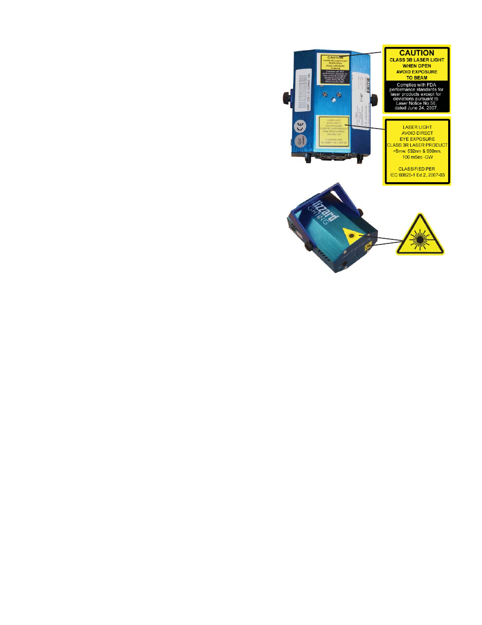 Laser safety requirements, Laser safety label reproduction, Features | Troubleshooting, Specifications | Blizzard Lighting Pocket Nebula User Manual | Page 2 / 2
