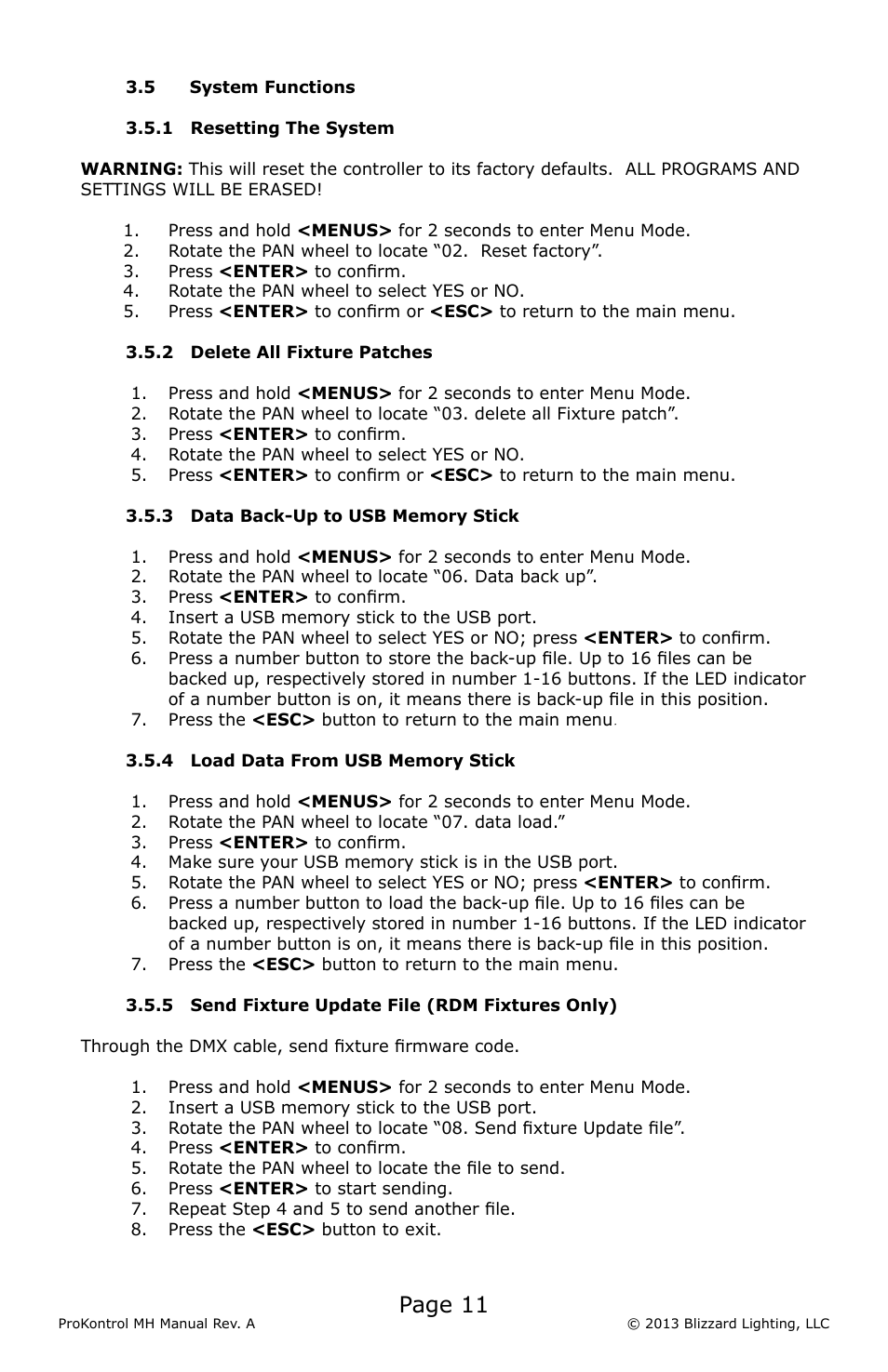 Page 11 | Blizzard Lighting ProKontrol MH(Rev A) User Manual | Page 11 / 20