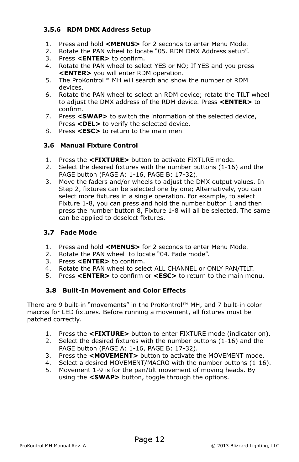 Page 12 | Blizzard Lighting ProKontrol MH(Rev A) User Manual | Page 12 / 20