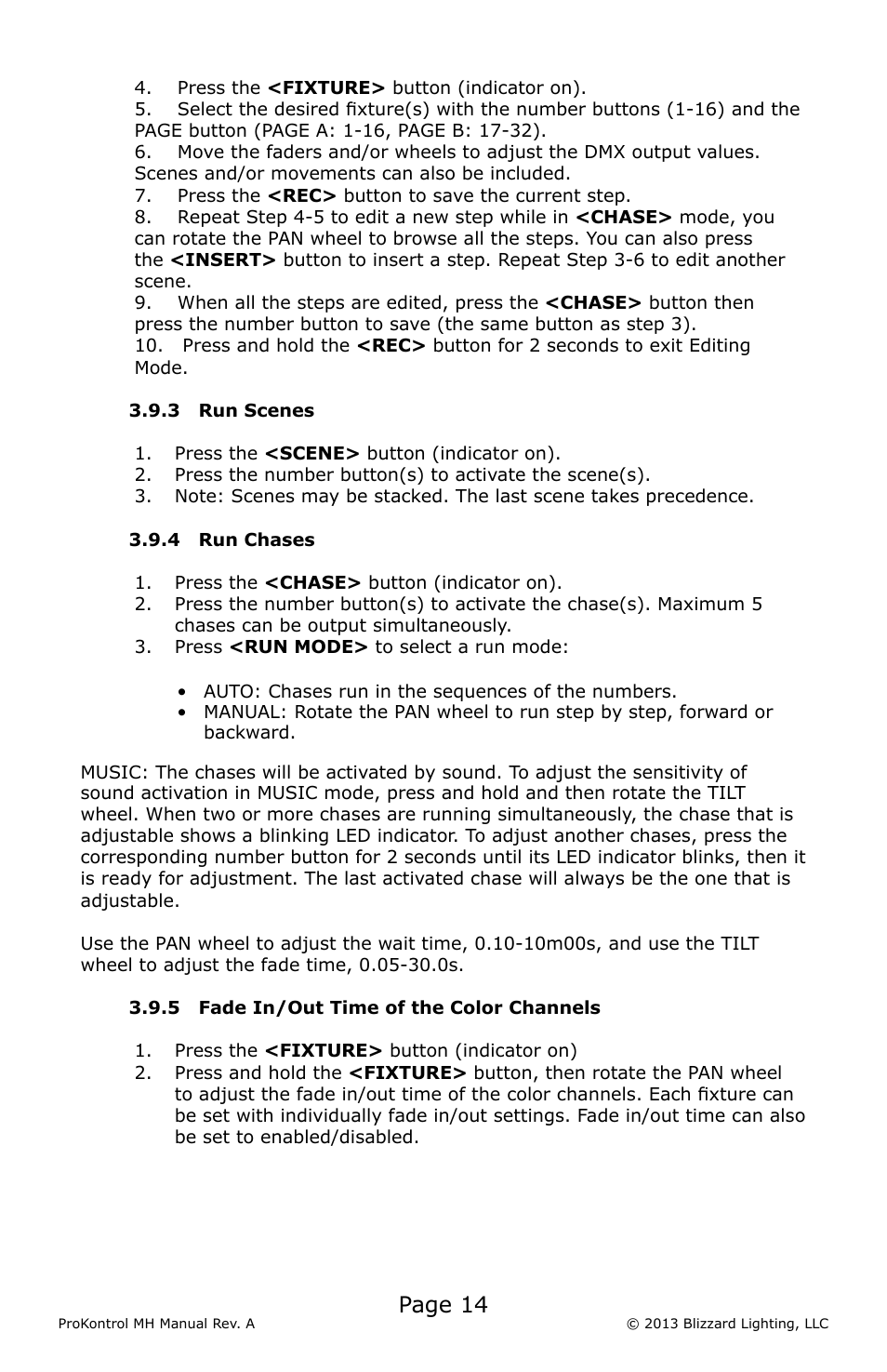 Page 14 | Blizzard Lighting ProKontrol MH(Rev A) User Manual | Page 14 / 20