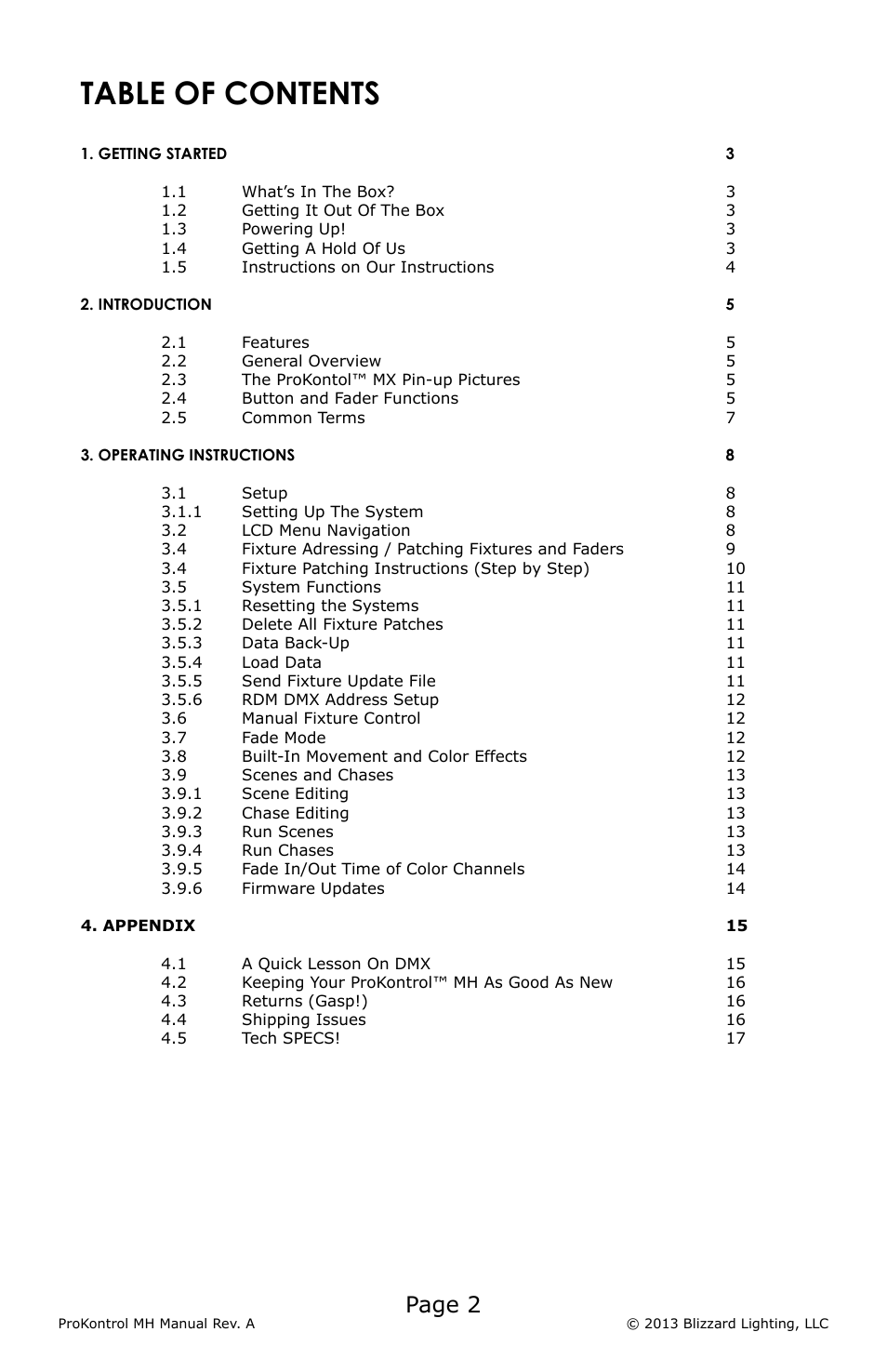 Blizzard Lighting ProKontrol MH(Rev A) User Manual | Page 2 / 20