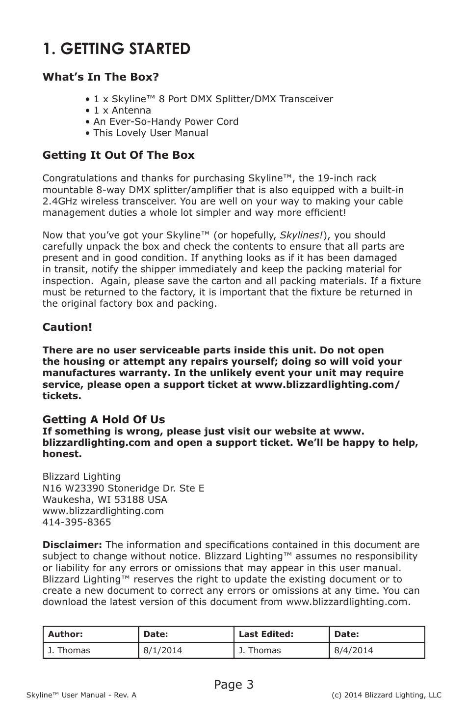 Getting started, Page 3 | Blizzard Lighting Skyline User Manual | Page 3 / 8