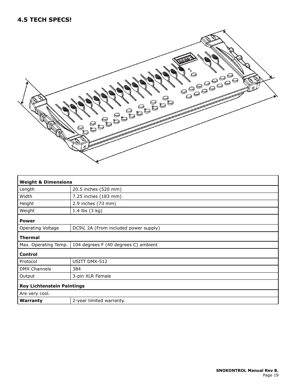 5 tech specs, Tech, Specs | Blizzard Lighting SnoKontrol (Rev B) User Manual | Page 19 / 20