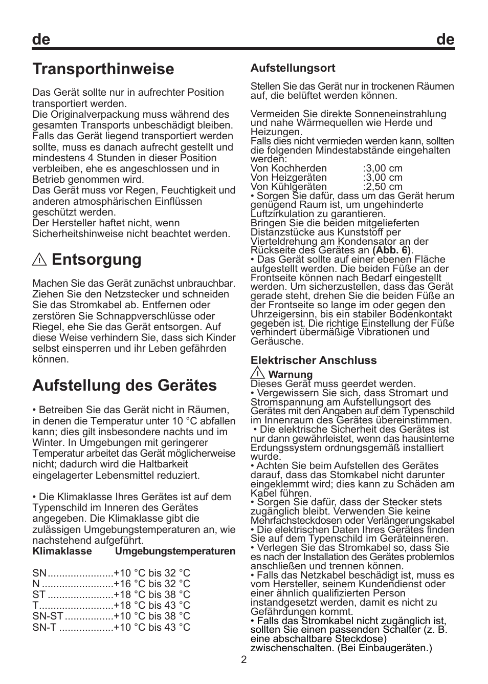 Transporthinweise, Entsorgung, Aufstellung des gerätes | Blomberg FSM 9550 User Manual | Page 17 / 71