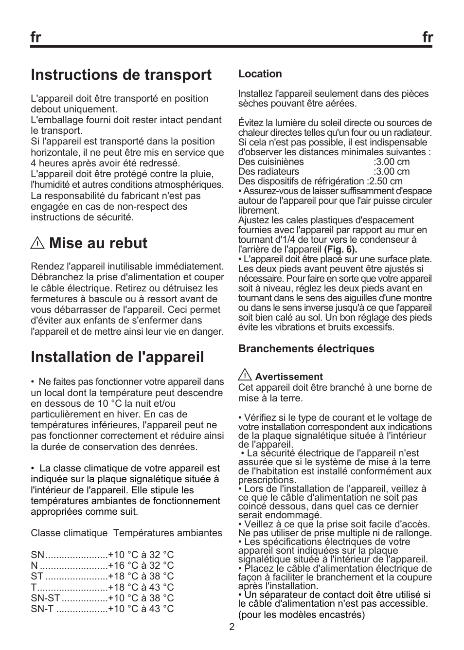 Instructions de transport, Mise au rebut, Installation de l'appareil | Blomberg FSM 9550 User Manual | Page 26 / 71