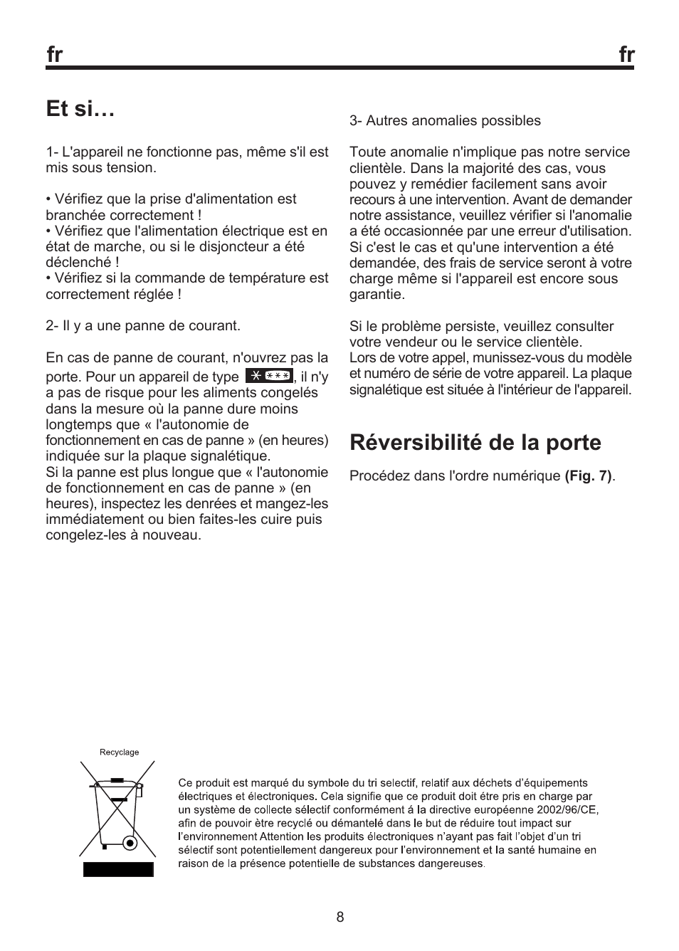 Et si, Réversibilité de la porte | Blomberg FSM 9550 User Manual | Page 32 / 71