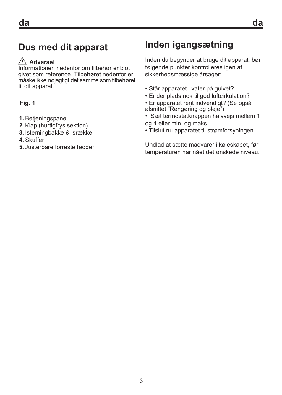 Dus med dit apparat, Inden igangsætning | Blomberg FSM 9550 User Manual | Page 45 / 71