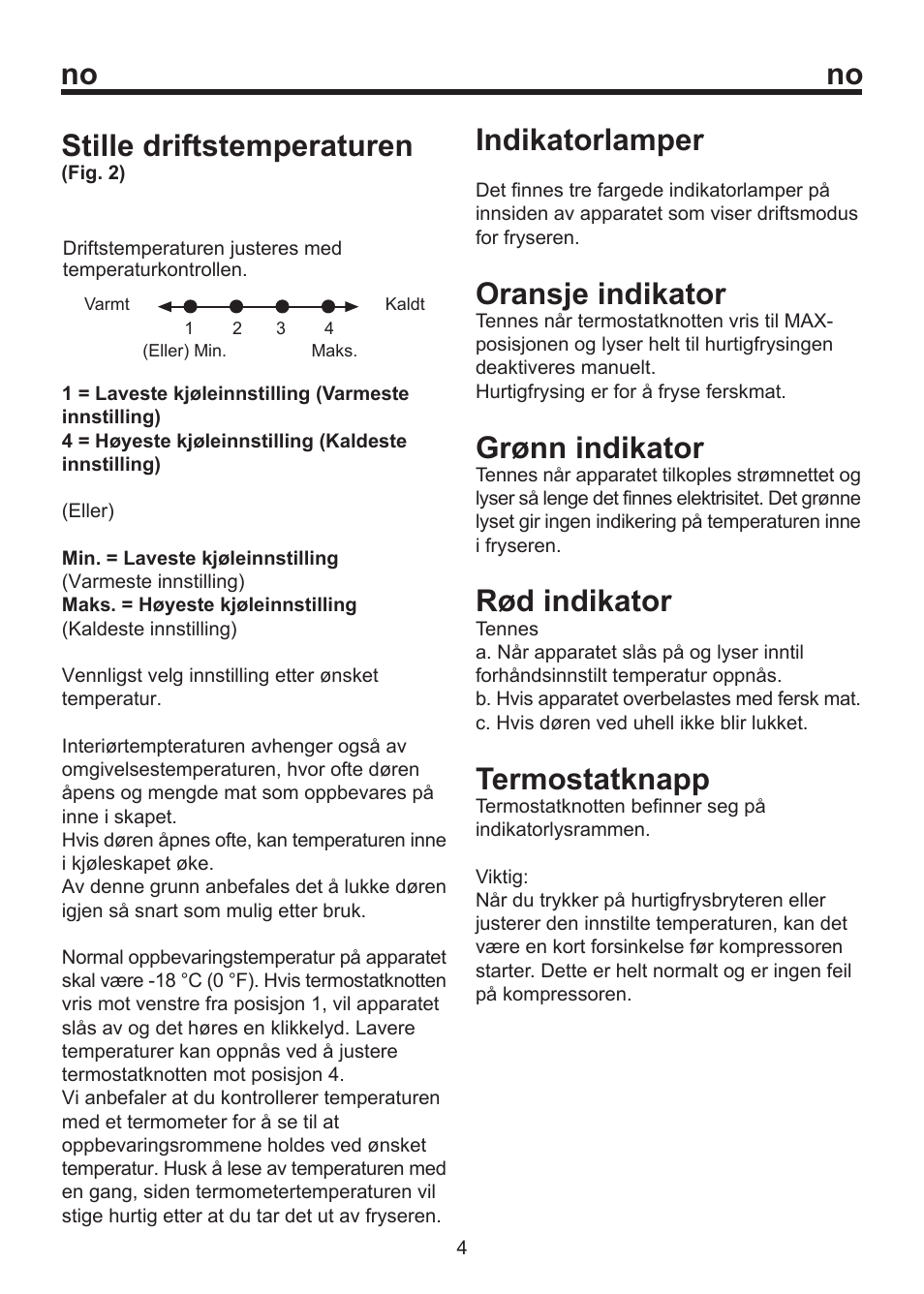 Stille driftstemperaturen, Indikatorlamper, Oransje indikator | Grønn indikator, Rød indikator, Termostatknapp | Blomberg FSM 9550 User Manual | Page 56 / 71