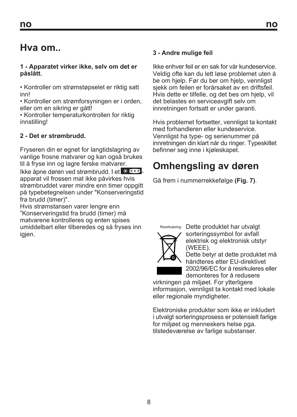 Hva om, Omhengsling av døren | Blomberg FSM 9550 User Manual | Page 60 / 71