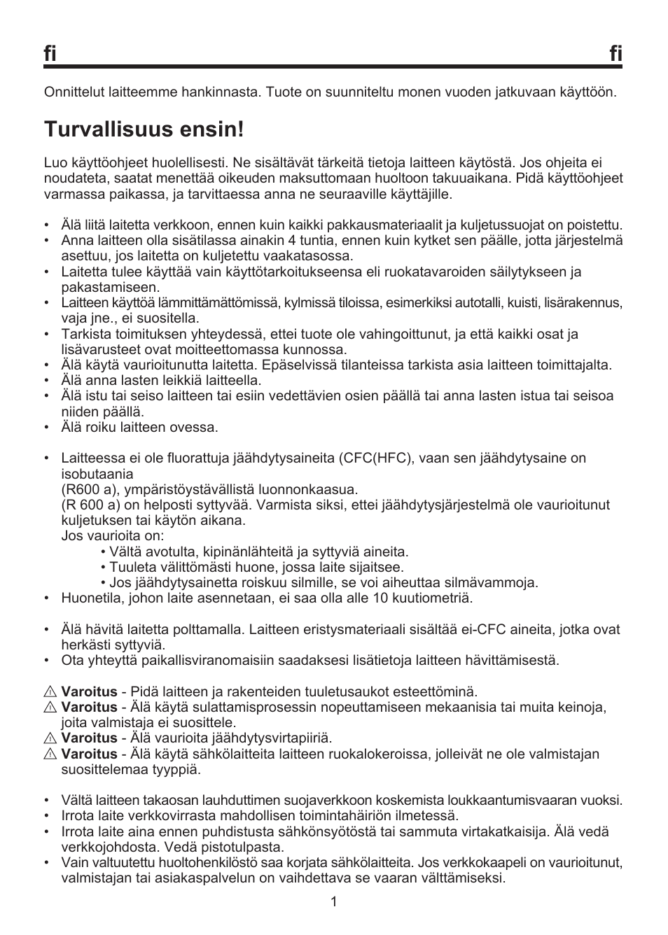 Turvallisuus ensin | Blomberg FSM 9550 User Manual | Page 62 / 71