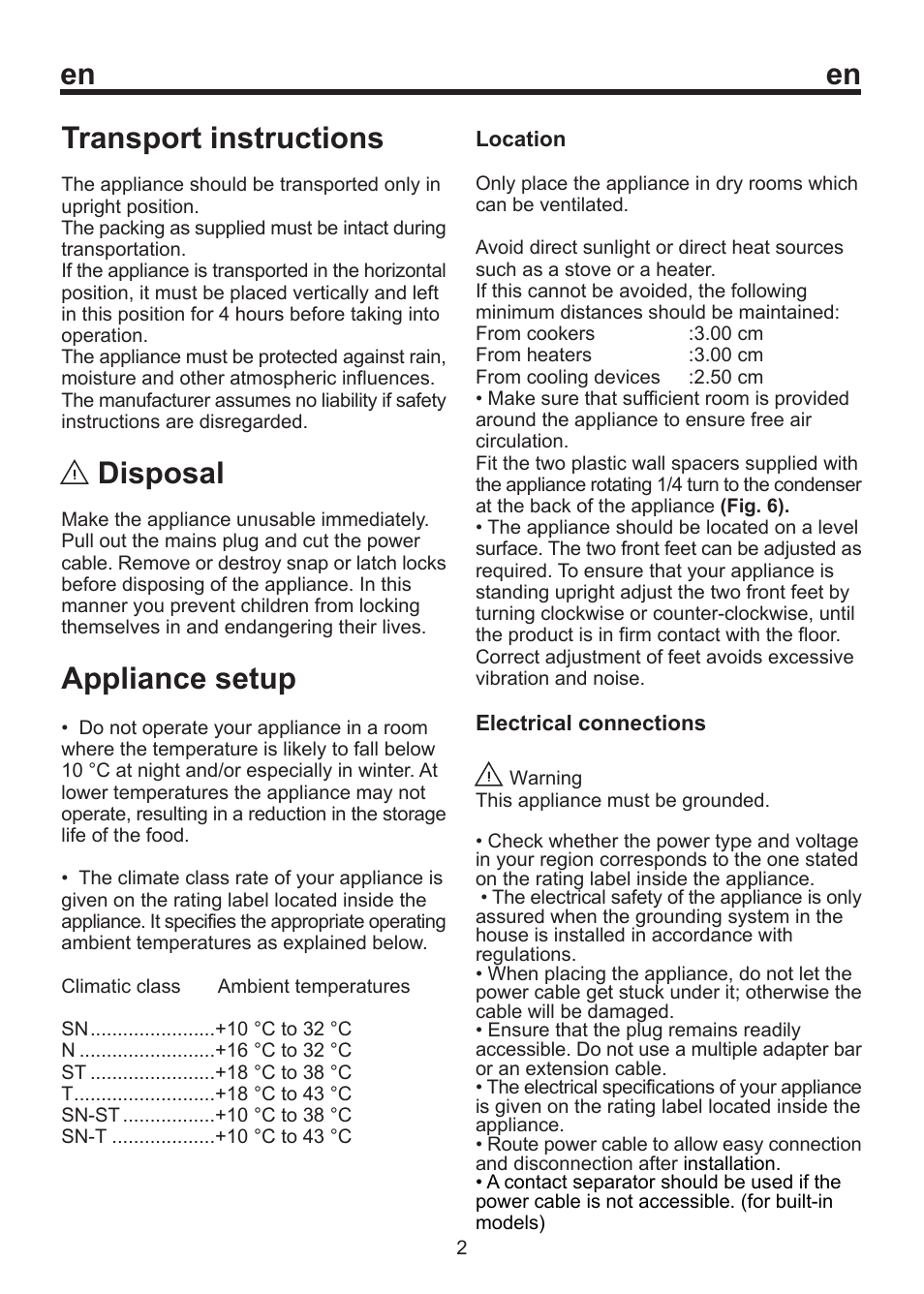 Transport instructions, Disposal, Appliance setup | Blomberg FSM 9550 User Manual | Page 8 / 71