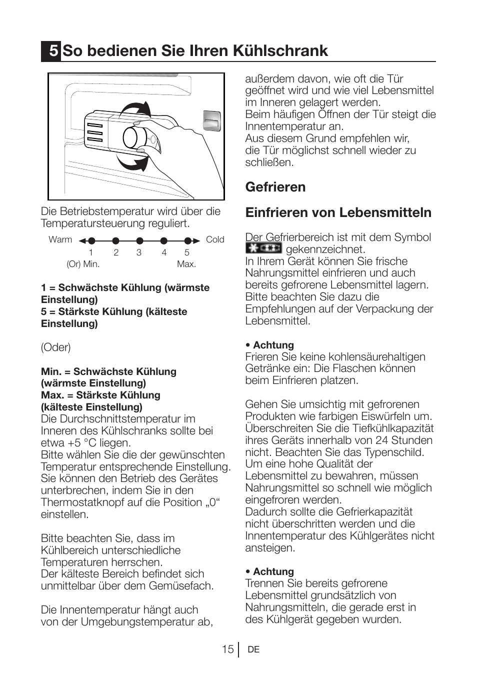 5so bedienen sie ihren kühlschrank, Gefrieren einfrieren von lebensmitteln | Blomberg TSM 1541 A User Manual | Page 38 / 91
