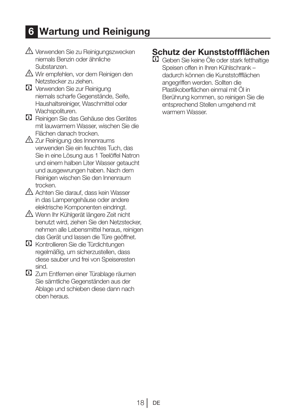 6wartung und reinigung, Schutz der kunststoffflächen c | Blomberg TSM 1541 A User Manual | Page 41 / 91