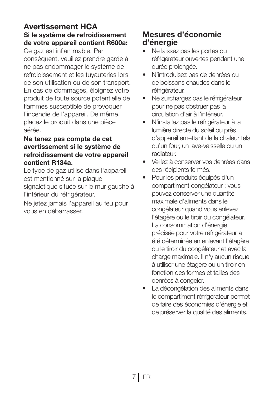 Avertissement hca, Mesures d’économie d’énergie | Blomberg TSM 1541 A User Manual | Page 52 / 91