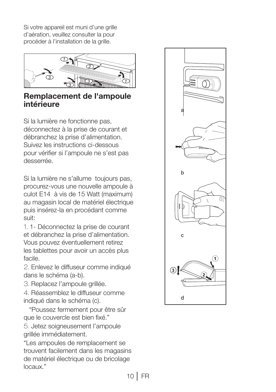 Remplacement de l'ampoule intérieure | Blomberg TSM 1541 A User Manual | Page 55 / 91