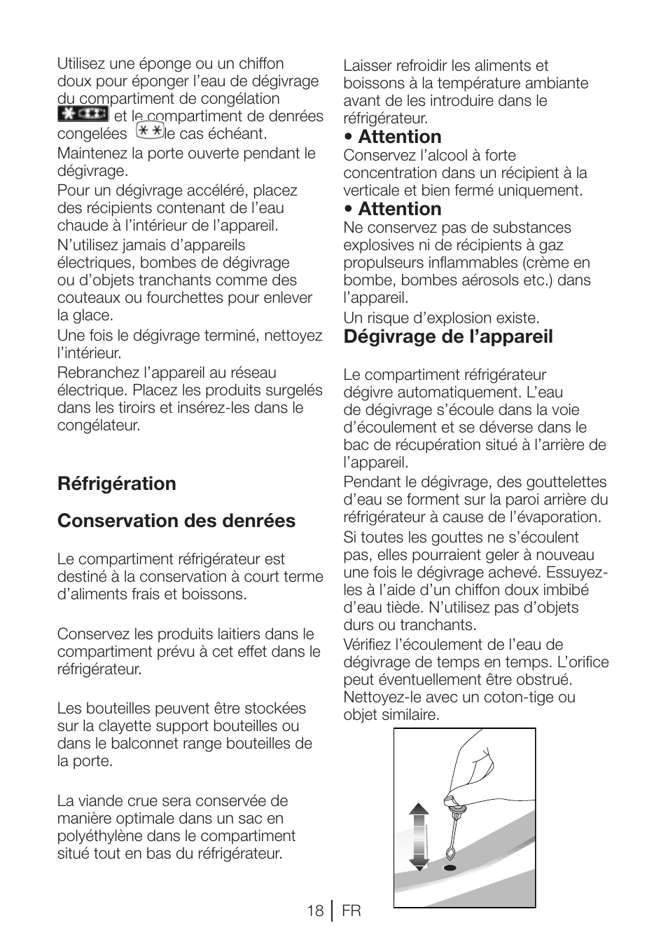 Attention, Dégivrage de l’appareil, Réfrigération conservation des denrées | Blomberg TSM 1541 A User Manual | Page 63 / 91