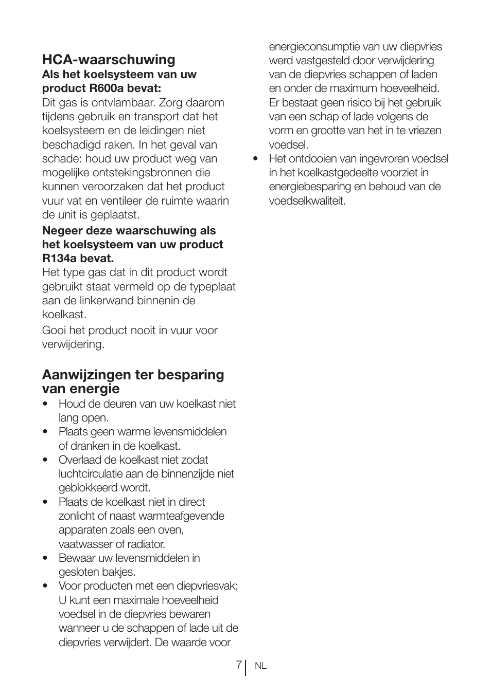 Hca-waarschuwing, Aanwijzingen ter besparing van energie | Blomberg TSM 1541 A User Manual | Page 75 / 91