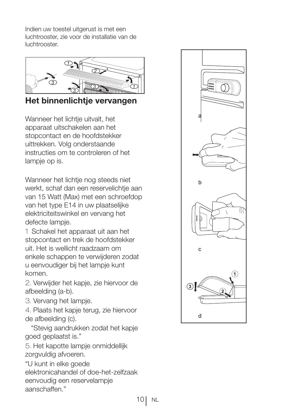 Het binnenlichtje vervangen | Blomberg TSM 1541 A User Manual | Page 78 / 91