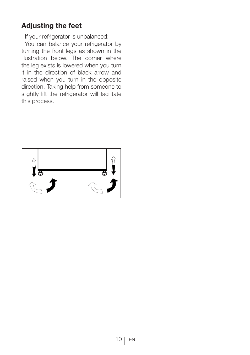 Adjusting the feet | Blomberg FTM 1531 A+ User Manual | Page 11 / 86
