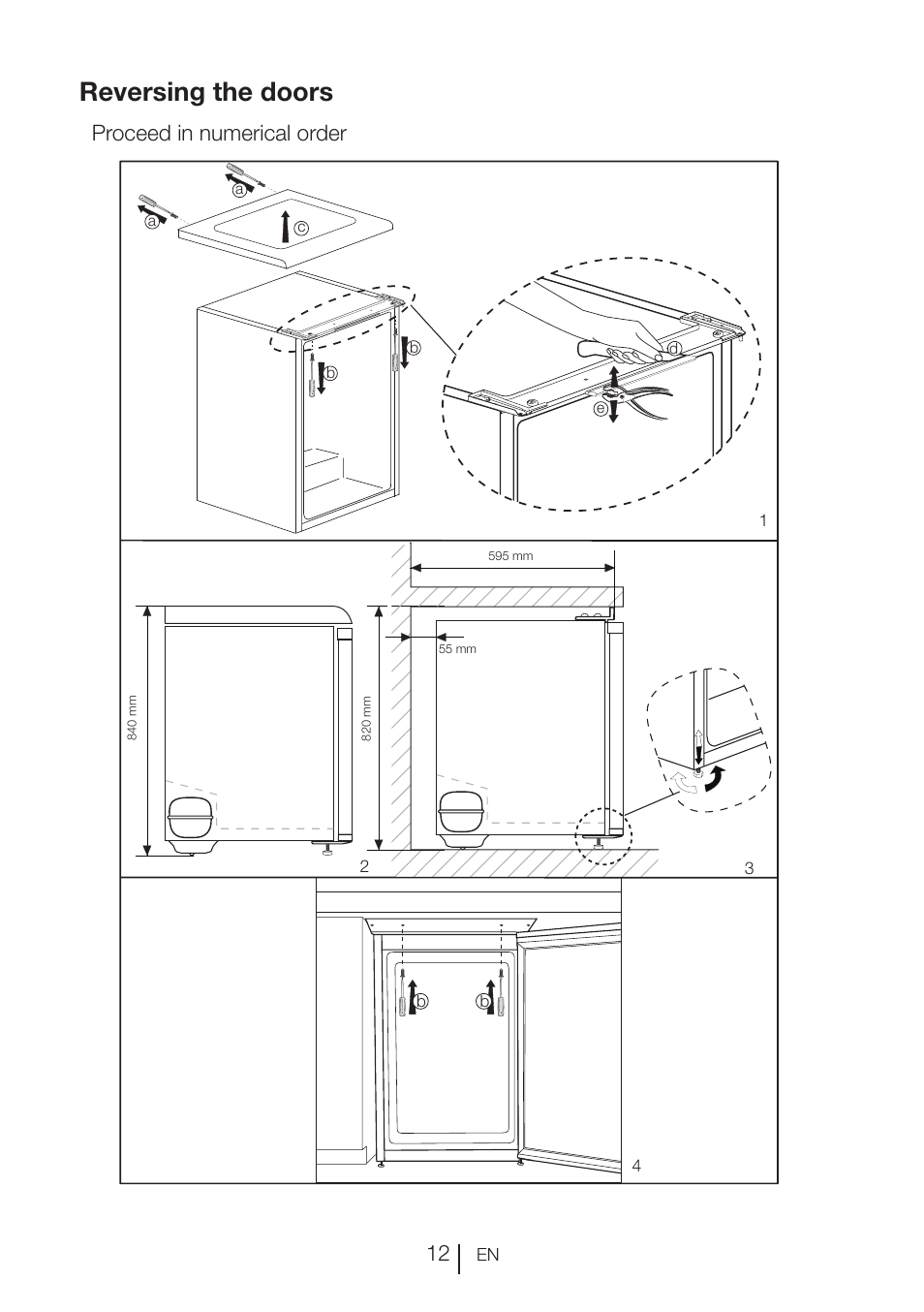 Reversing the doors, Proceed in numerical order | Blomberg FTM 1531 A+ User Manual | Page 13 / 86