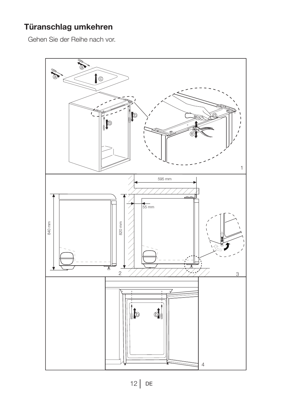 Türanschlag umkehren, Gehen sie der reihe nach vor | Blomberg FTM 1531 A+ User Manual | Page 34 / 86