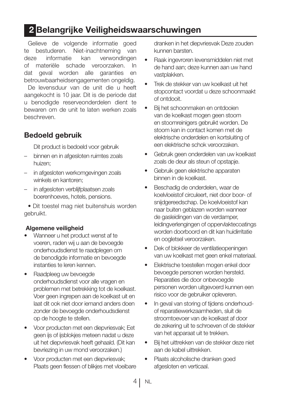 2belangrijke veiligheidswaarschuwingen, Bedoeld gebruik | Blomberg FTM 1531 A+ User Manual | Page 68 / 86