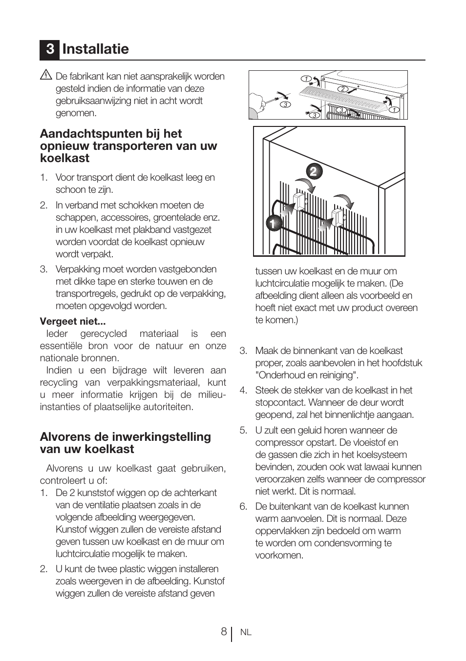 3installatie, Alvorens de inwerkingstelling van uw koelkast | Blomberg FTM 1531 A+ User Manual | Page 72 / 86