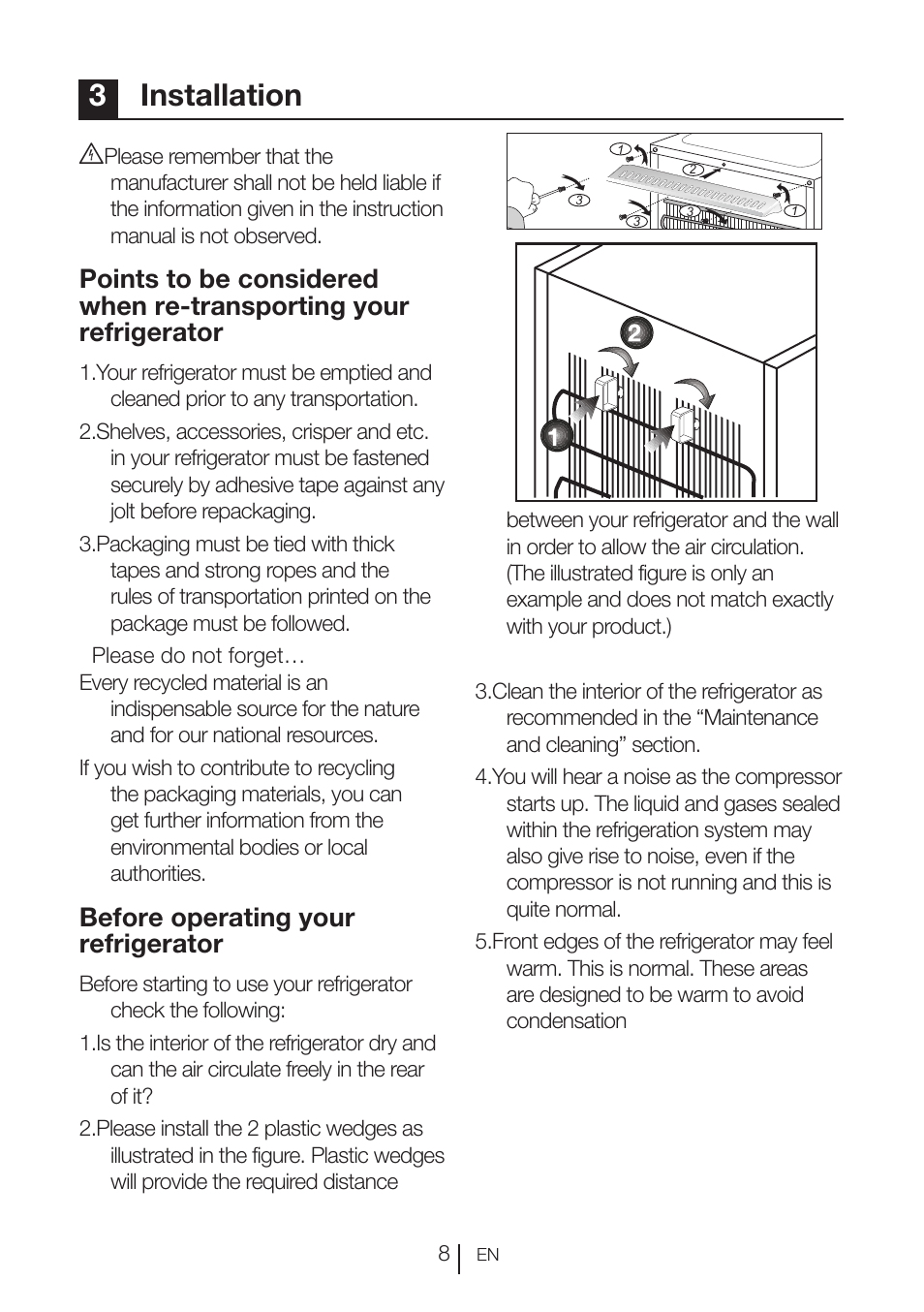3installation, Before operating your refrigerator | Blomberg FTM 1531 A+ User Manual | Page 9 / 86