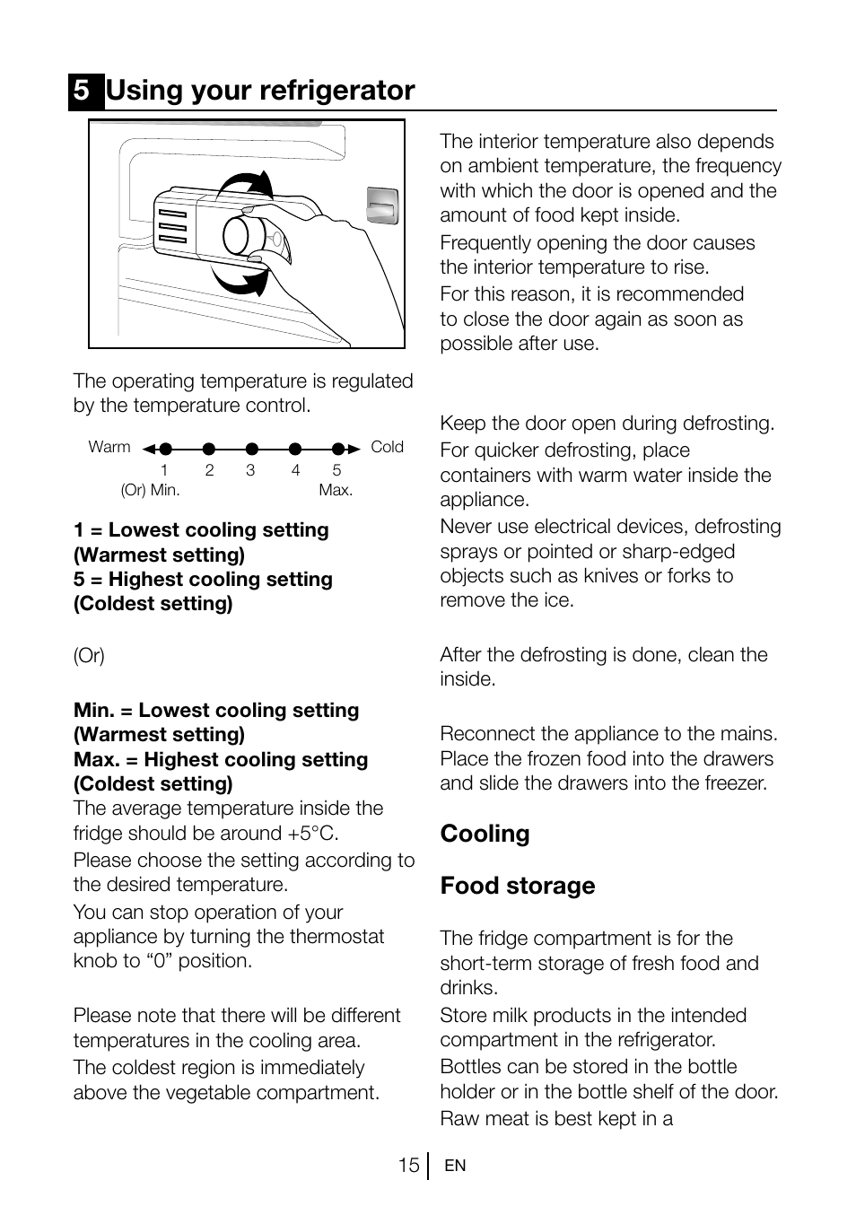 5using your refrigerator, Cooling food storage | Blomberg TSM 1551 A User Manual | Page 16 / 84