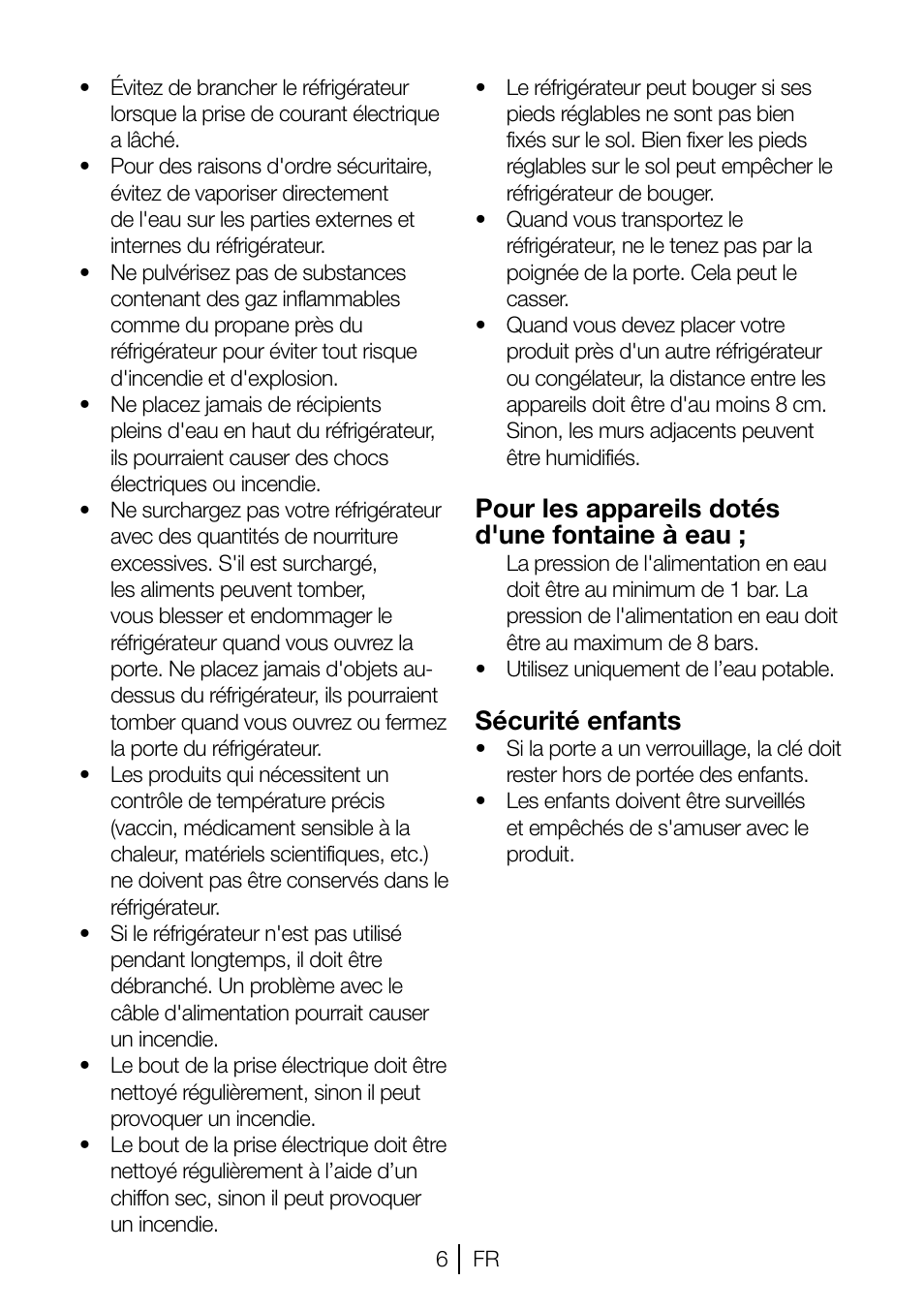 Pour les appareils dotés d'une fontaine à eau, Sécurité enfants | Blomberg TSM 1551 A User Manual | Page 47 / 84