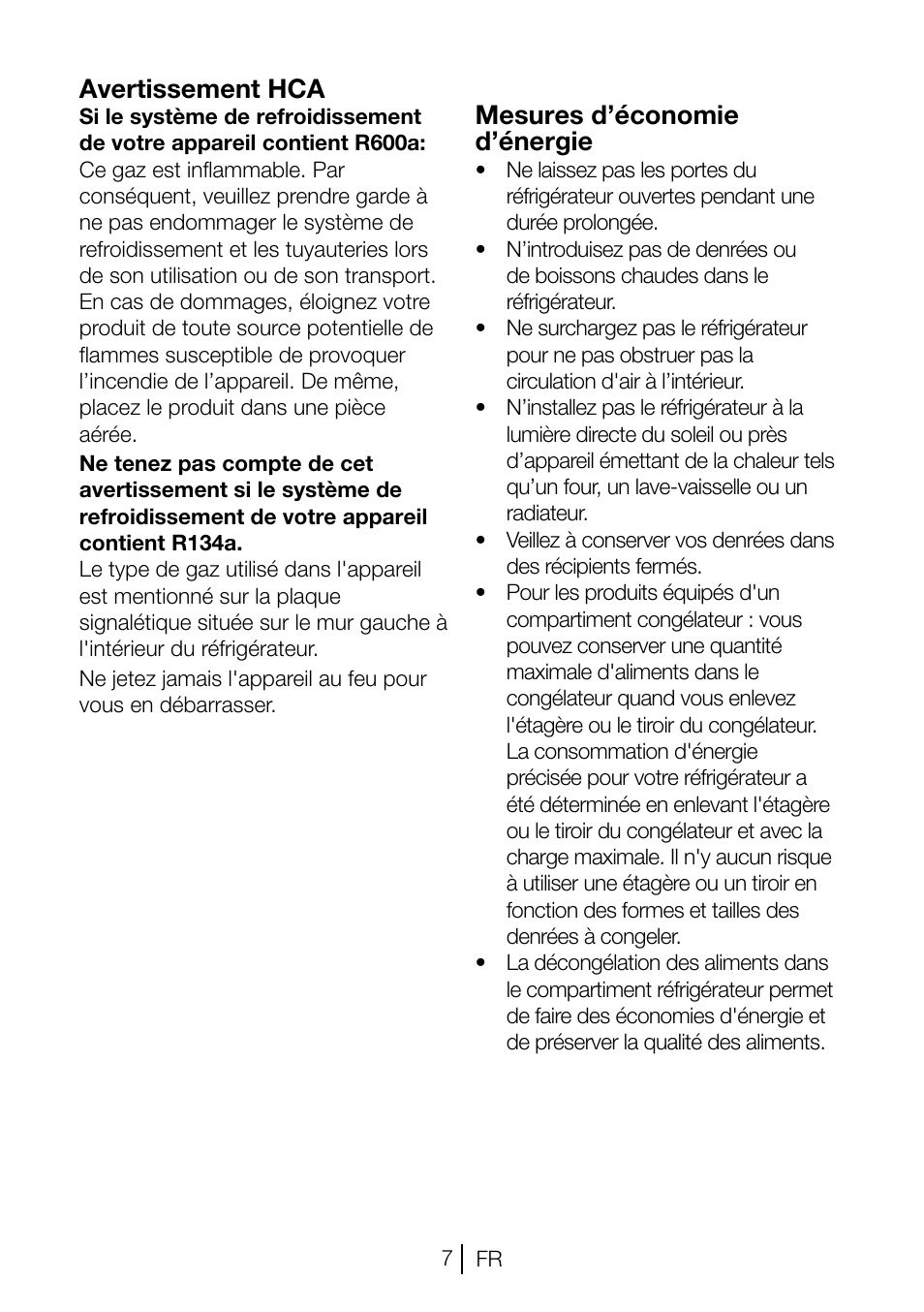 Avertissement hca, Mesures d’économie d’énergie | Blomberg TSM 1551 A User Manual | Page 48 / 84