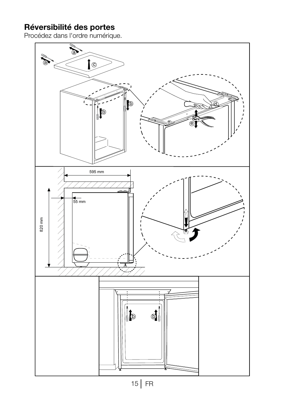 Réversibilité des portes, Fr 15, Procédez dans l'ordre numérique | Blomberg TSM 1551 A User Manual | Page 56 / 84