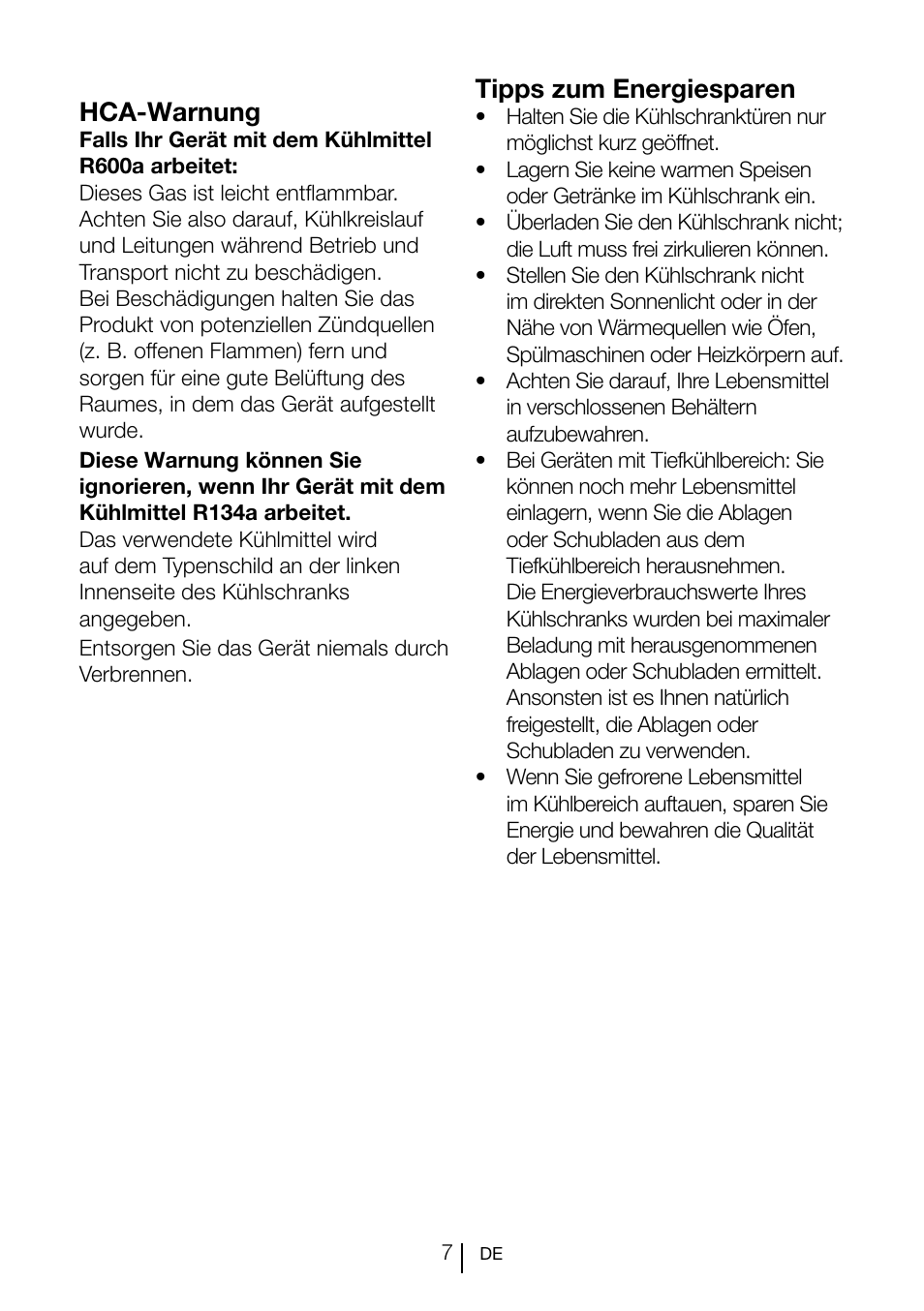 Hca-warnung, Tipps zum energiesparen | Blomberg SND 9681 XD User Manual | Page 28 / 81
