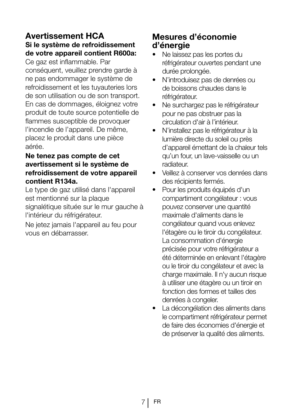Avertissement hca, Mesures d’économie d’énergie | Blomberg SND 9681 XD User Manual | Page 49 / 81