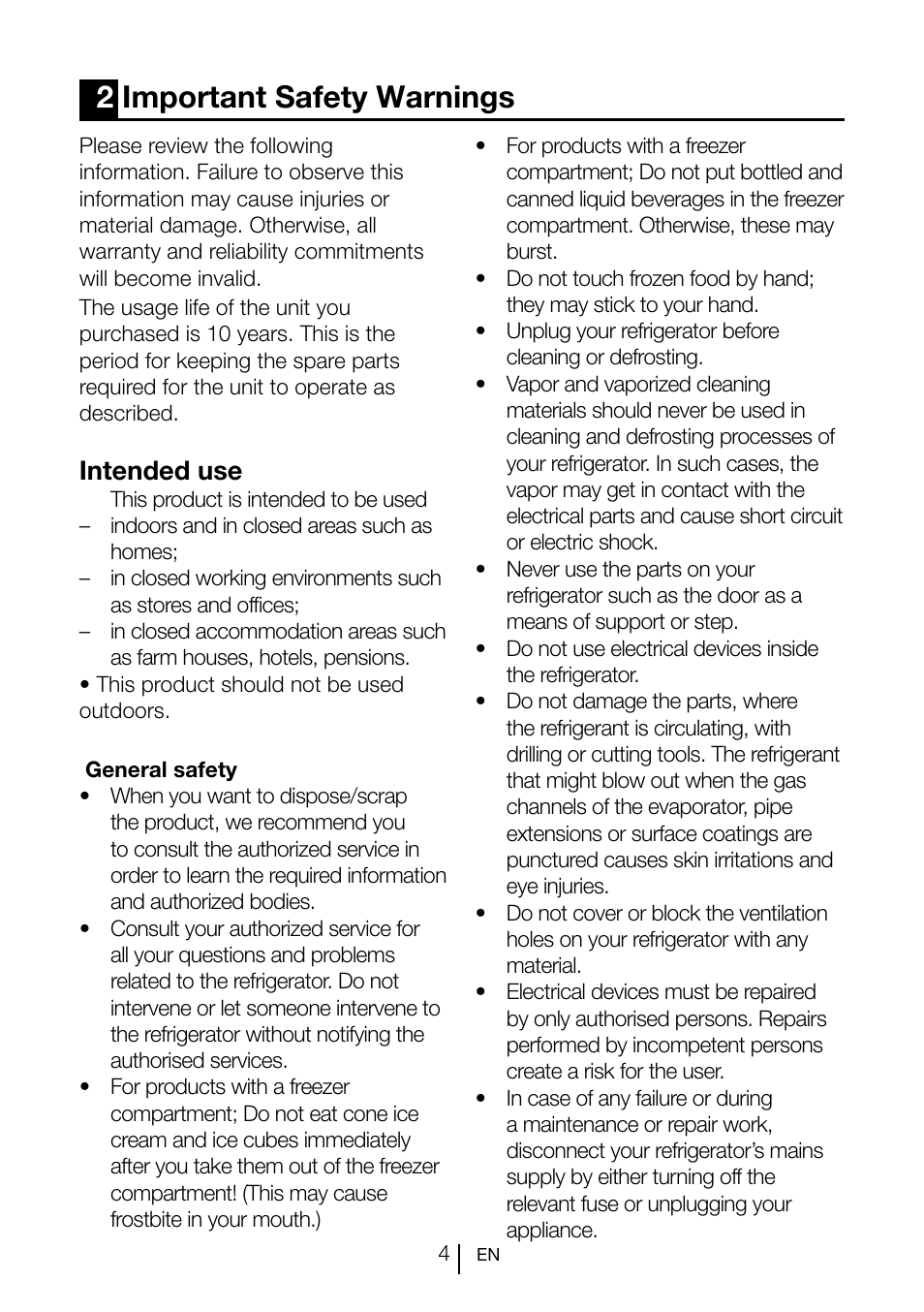 2important safety warnings, Intended use | Blomberg SND 9681 XD User Manual | Page 5 / 81