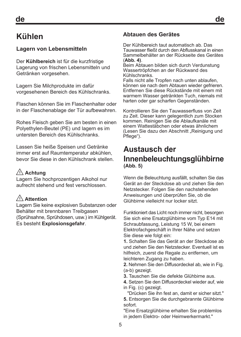 De kühlen, Austausch der innenbeleuchtungsglühbirne | Blomberg SSM 1350 User Manual | Page 12 / 100