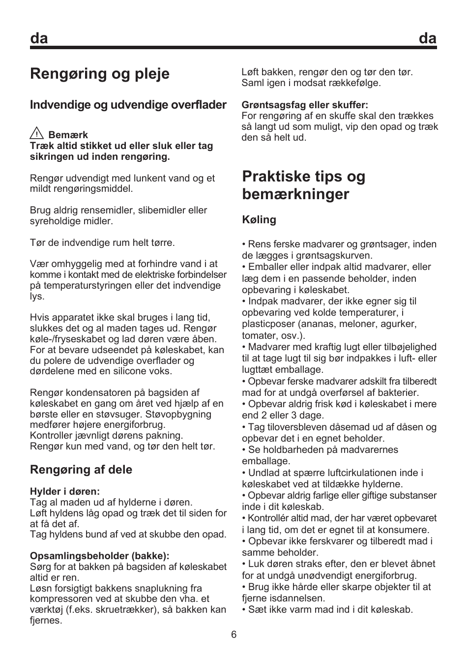 Da rengøring og pleje, Praktiske tips og bemærkninger | Blomberg SSM 1350 User Manual | Page 40 / 100
