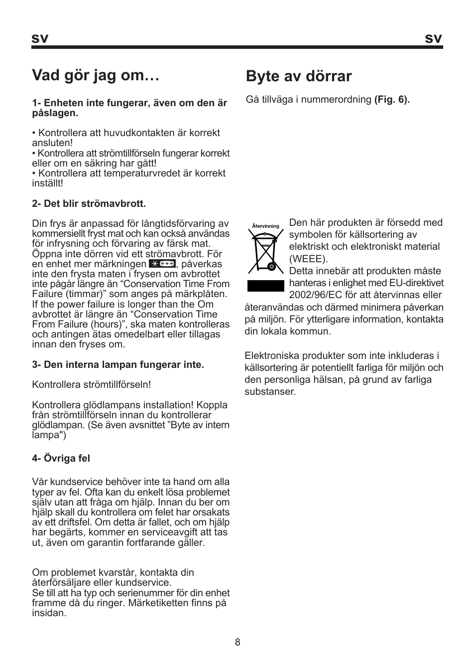 Sv vad gör jag om, Byte av dörrar | Blomberg SSM 1350 User Manual | Page 51 / 100