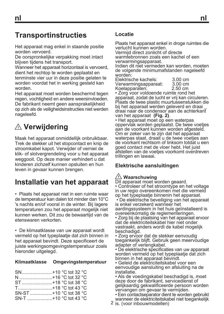 Nl transportinstructies, Verwijdering, Installatie van het apparaat | Blomberg SSM 1350 User Manual | Page 54 / 100