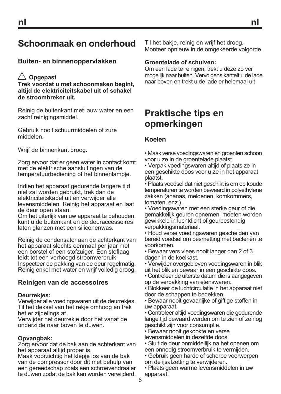 Nl schoonmaak en onderhoud, Praktische tips en opmerkingen | Blomberg SSM 1350 User Manual | Page 58 / 100