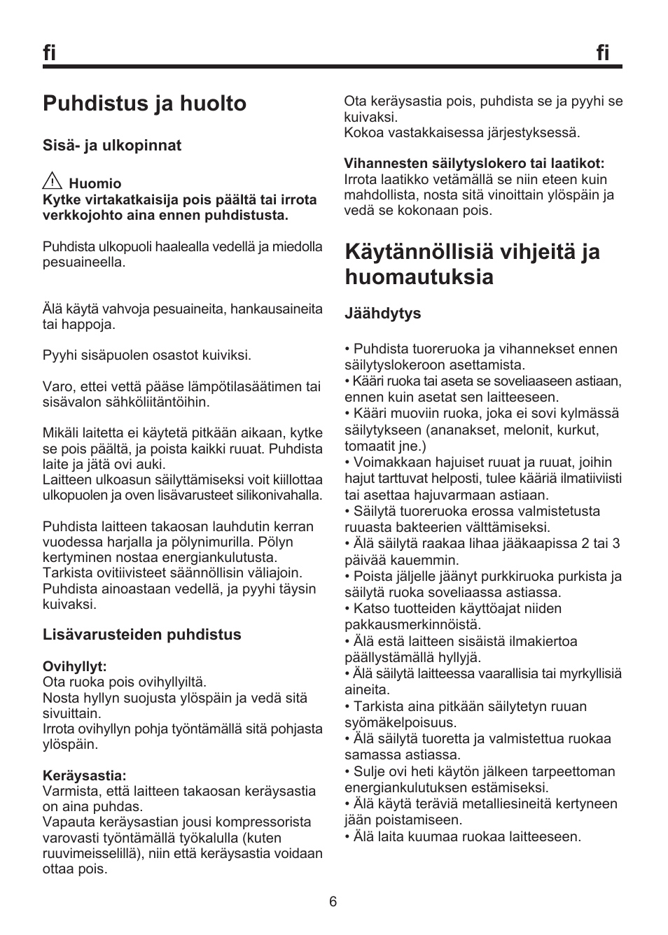 Fi puhdistus ja huolto, Käytännöllisiä vihjeitä ja huomautuksia | Blomberg SSM 1350 User Manual | Page 67 / 100