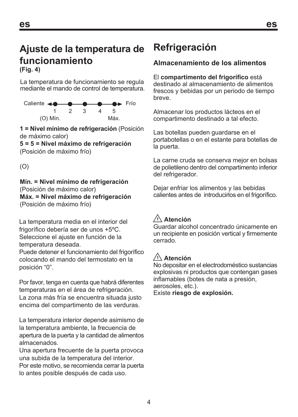 Ajuste de la temperatura de funcionamiento, Refrigeración | Blomberg SSM 1350 User Manual | Page 74 / 100