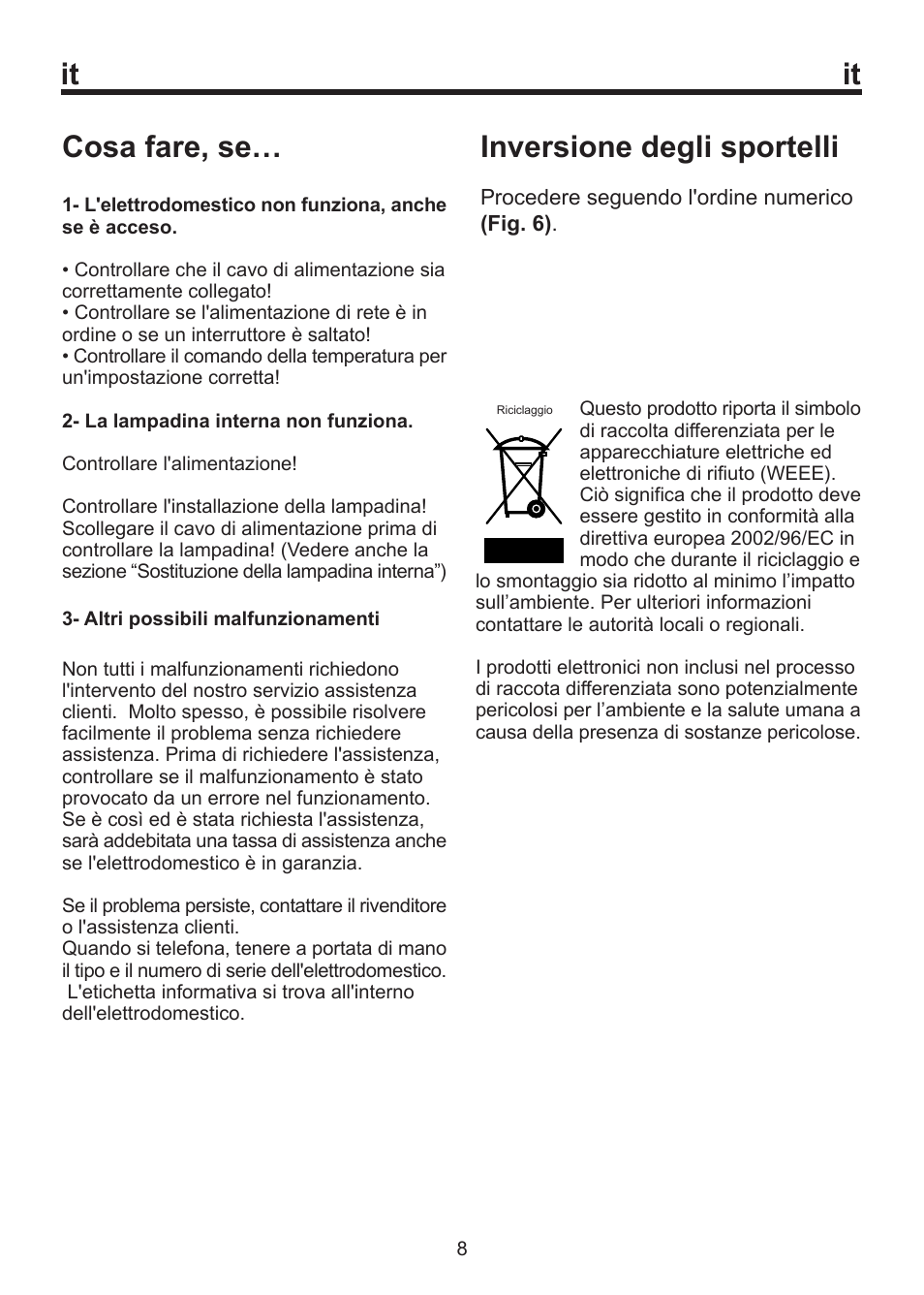 It inversione degli sportelli, Cosa fare, se | Blomberg SSM 1350 User Manual | Page 87 / 100