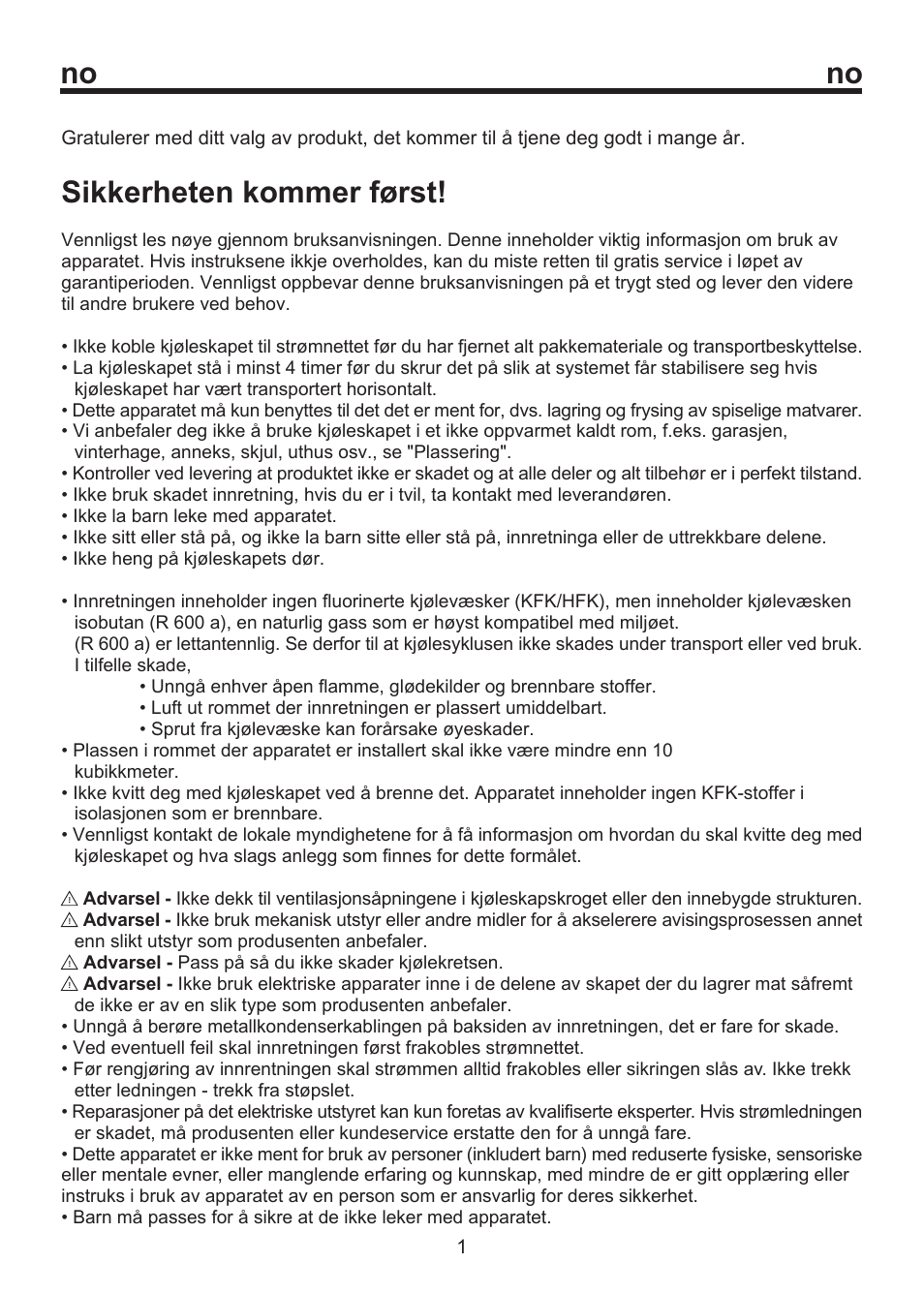 300 01-08 no, Sikkerheten kommer først | Blomberg SSM 1350 User Manual | Page 89 / 100